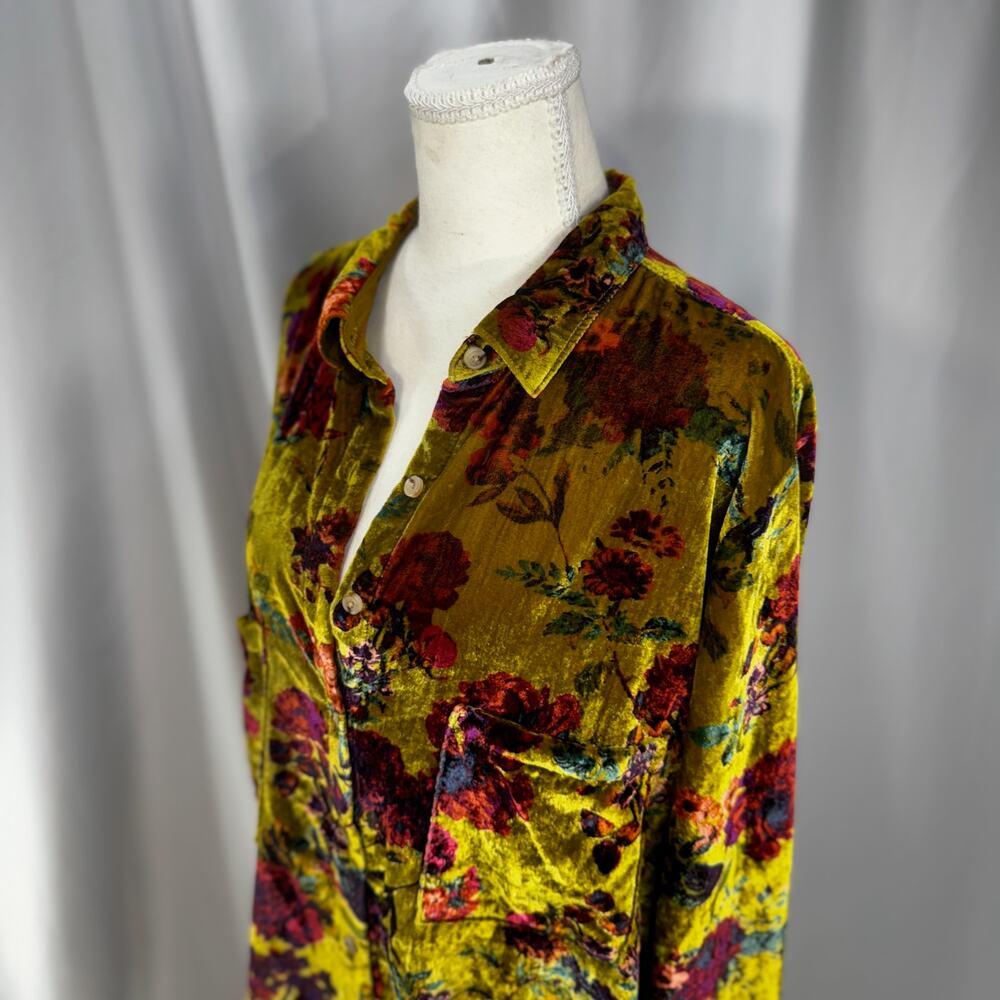 Anthropologie Pilcro Hadley Relaxed Velvet Burnout Shirt 2X Mustard Festival - Picture 14 of 16